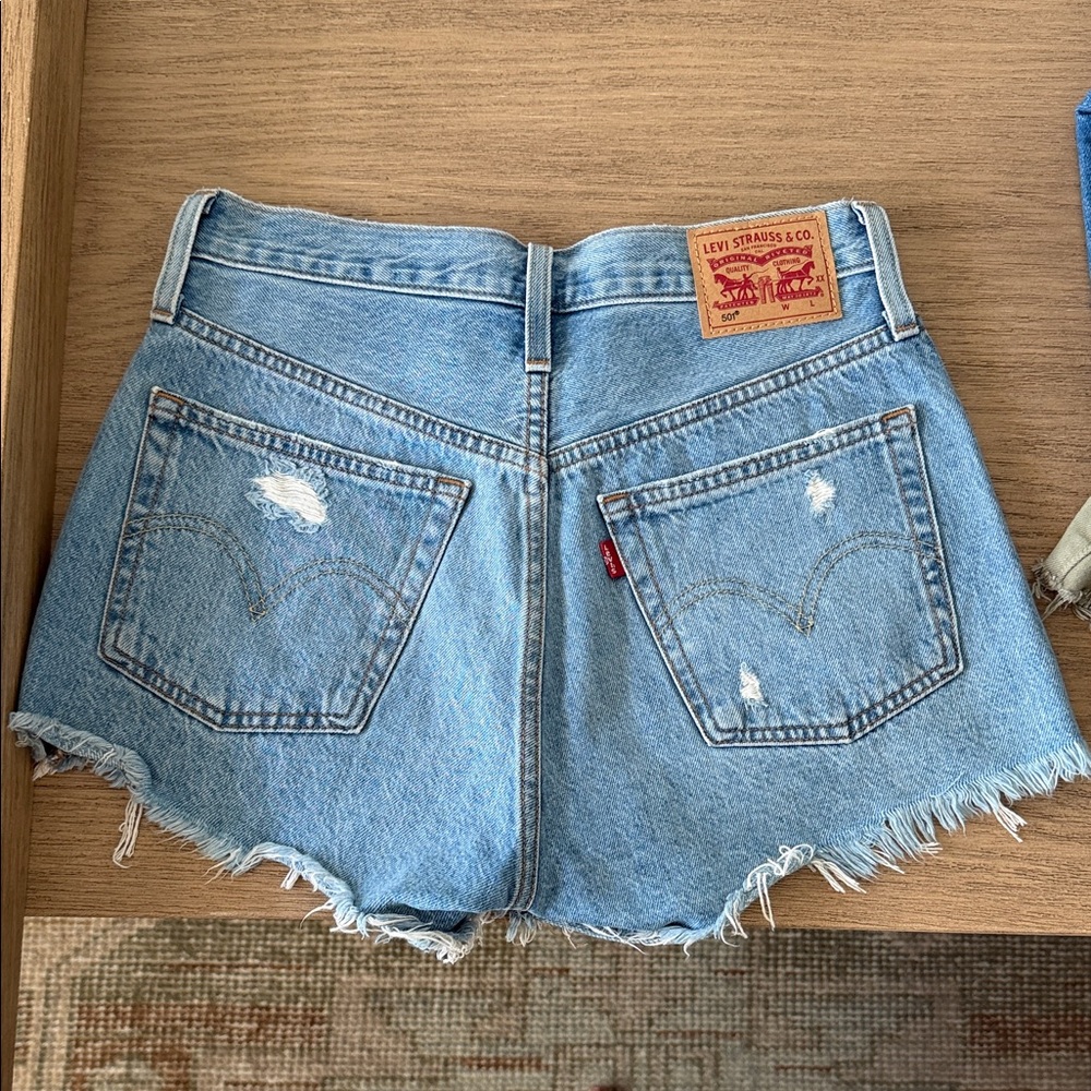 Levi's Classic Blue Frayed Hem Jean Shorts
